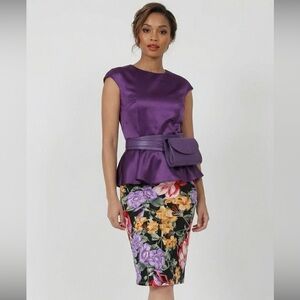 NWT Boutique Plus Size Floral Pencil Skirt (1X–3X) | Black Multi Rose Print Knee